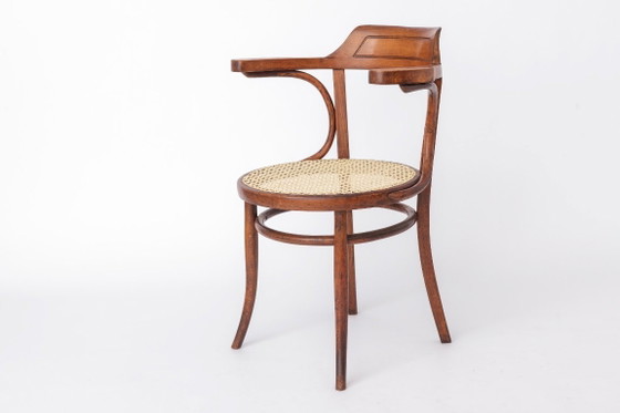 Image 1 of Chaise de bureau vintage en bois courbé (1/2), chaise autrichienne des années 1950, chaise en rotin style milieu du siècle, chai