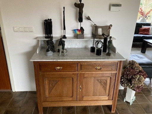 Antieke Eikenhouten Commode Met Spiegel