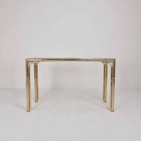 Image 1 of Tavolino rettangolare italiano in ottone, bambù e vetro fumé, anni '70