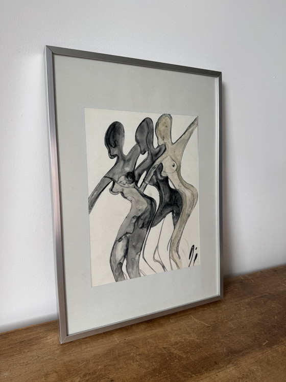 Original 1970s Modernist Drawing - "Three Graces" Ink & Watercolor – Paintings & Drawings, Aluminium (photo 5 of 6)