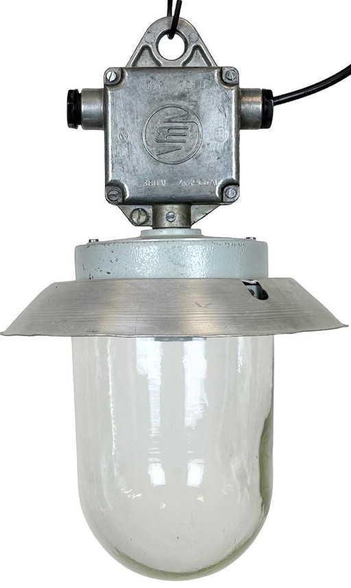 Industrial Aluminium Light with Clear Glass Cover from Elektrosvit, 1970s