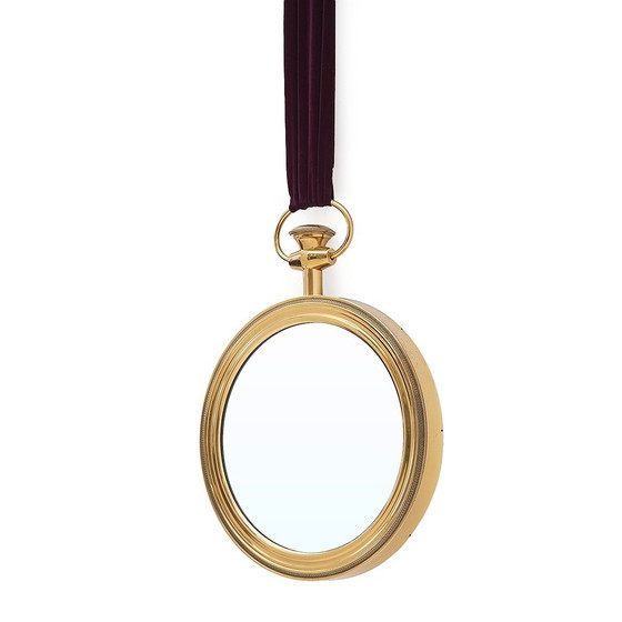 Image 1 of Specchio rotondo in ottone montato a parete, anni '50