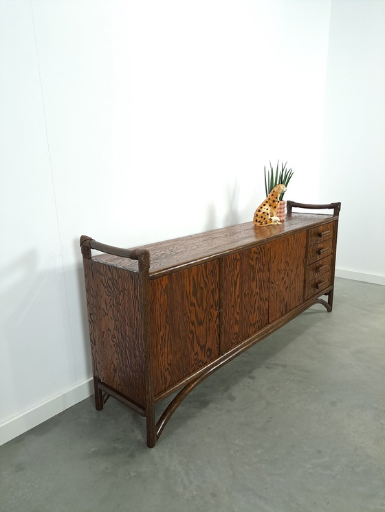 Image 1 of Wood With Bamboo Sideboard With Drawers Vintage