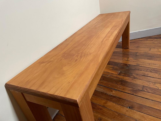 Image 1 of Massief grenen bank, honingkleurige wasafwerking, 140x38x45 cm, vintage eetkamerbank