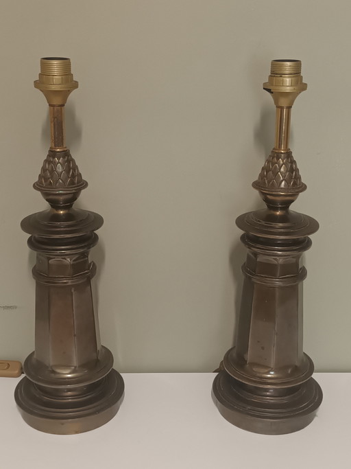 Pair of Mid-Century Table Lamps – tafellampen, Copper