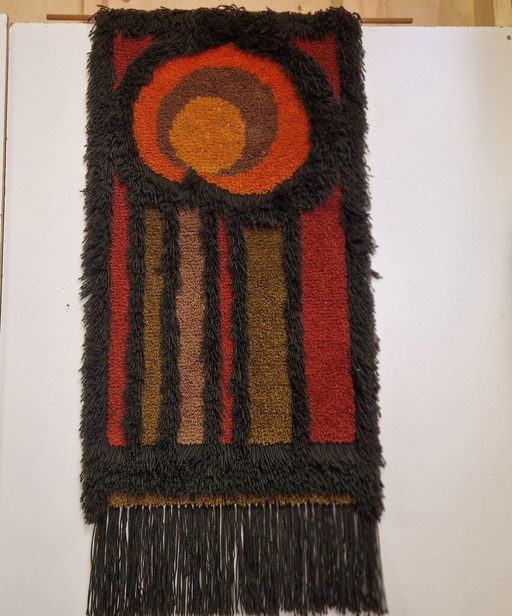 70's Vintage Wool Wall Rug Smyrna Years 70's Wall Rug