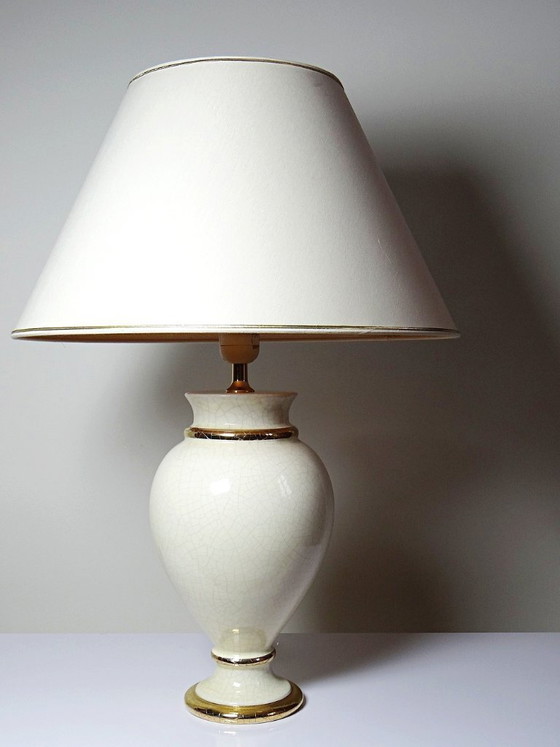 Image 1 of Crackle-glazed ivory and gold earthenware lamp, attributed to Le Dauphin, 1980s-90s