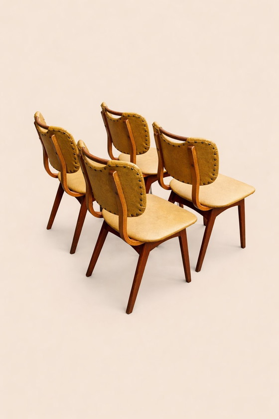 Image 1 of Chaises de salle à manger vintage en similicuir jaune/marron