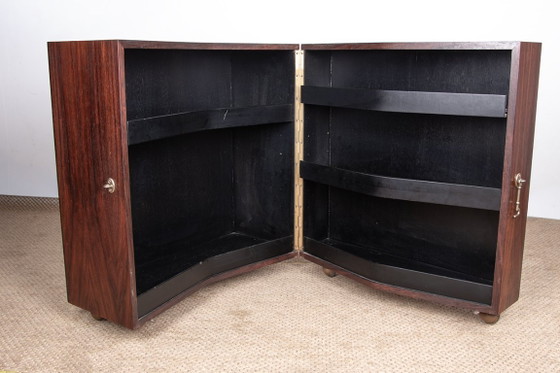 Image 1 of Meuble bar sur roulettes Danois en Palissandre et Laiton par Jorgen Clausen pour Brande Mobelfabrik 1960.