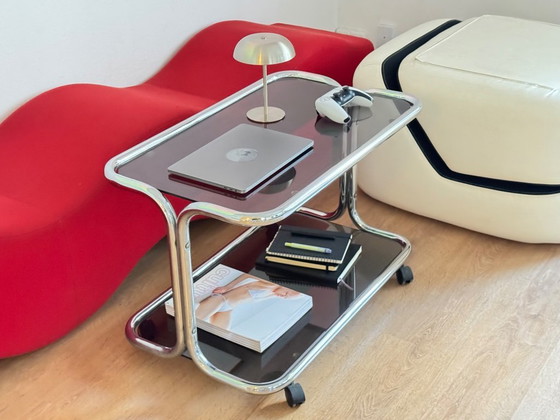 Image 1 of Servierwagen aus Rauchglas und Chrom aus den 1970er Jahren