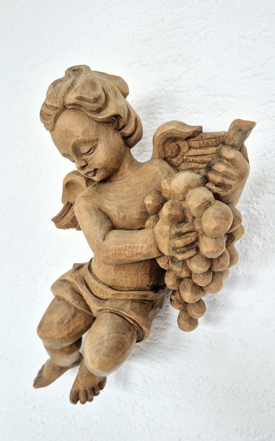 Image 1 of Antique large angel cherub, solid oak wood, 35 cm