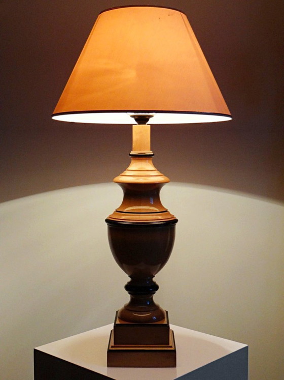Image 1 of Large Le Dauphin "Verdennes" lamp, turned wood, vintage 1970s