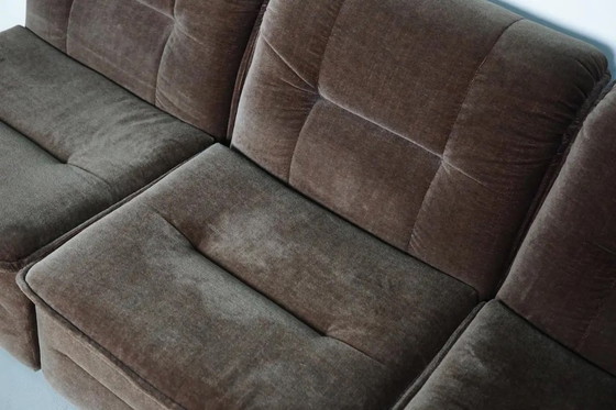 Image 1 of Vintage velvet brown/green modular sofa, 3 elements