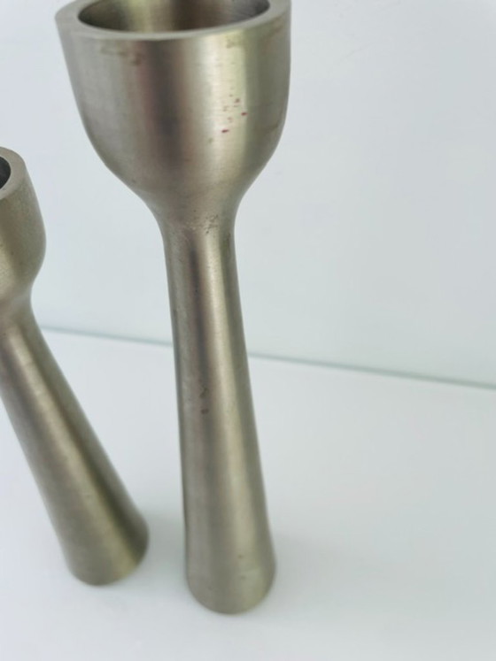 Image 1 of Scandinavian candlesticks of brushed steel – set of two