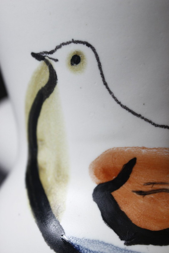 Image 1 of Roger Capron en Vallauris - Jarra trilobulada grande con decoración de aves, década de 1950