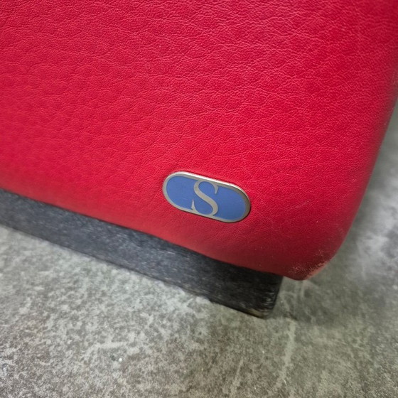 Image 1 of Rode Leren De Sede DS50 met Ottoman, Zwitserland Jaren 80