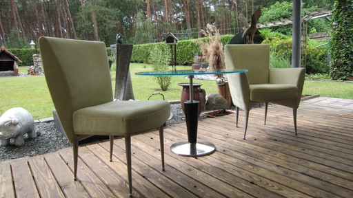 Conjunto de asientos de diseño "Rolf Benz", compuesto por 2 sillas y una mesa. ¡En perfecto estado!