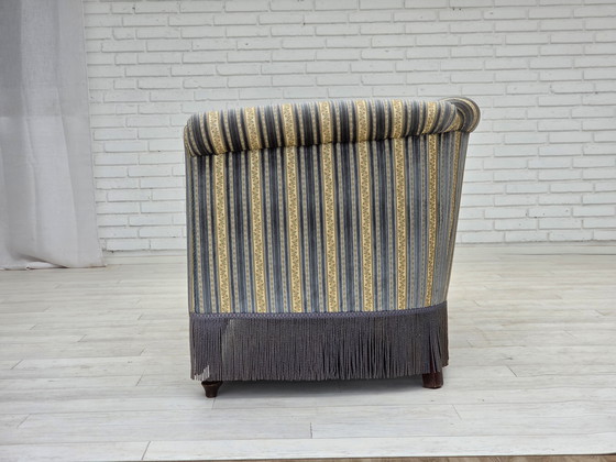 Image 1 of 1960s Danish 3-Seater Sofa, Blue/Beige Furniture Velour, Beech Wood Legs