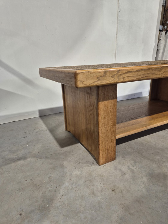 Image 1 of Tavolino da caffè in legno di quercia in stile giapponese con piano in ciottoli