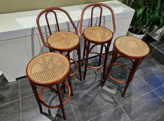 Image 1 of Set di 4 sgabelli da bistrot vintage in vimini