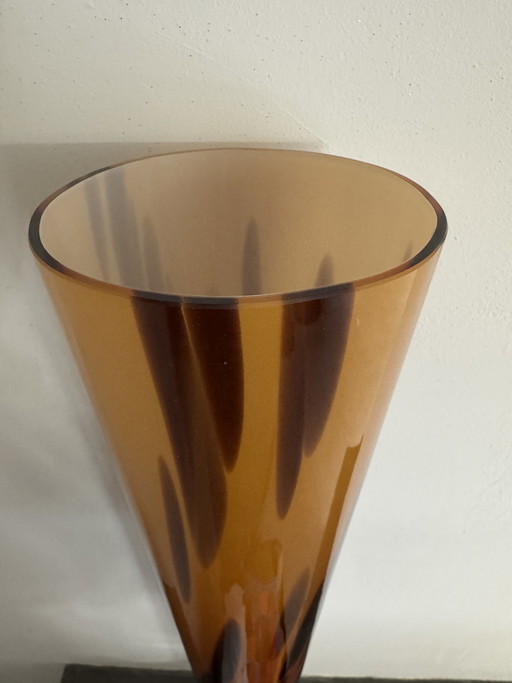 XL Murano Glass Vase – Firework Design in Amber & Brown – 55cm
