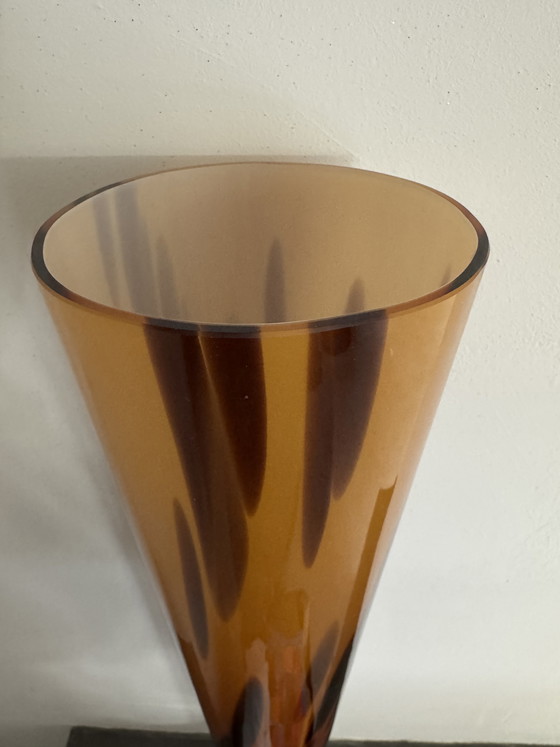 Image 1 of XL Murano Glass Vase – Firework Design in Amber & Brown – 55cm