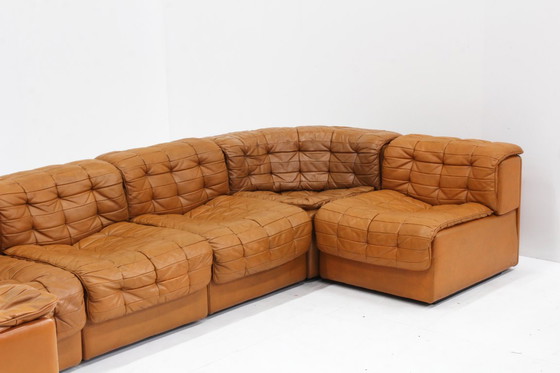 Image 1 of Vintage De Sede DS 11 modulaire bank, cognac patchwork leer, set van 7