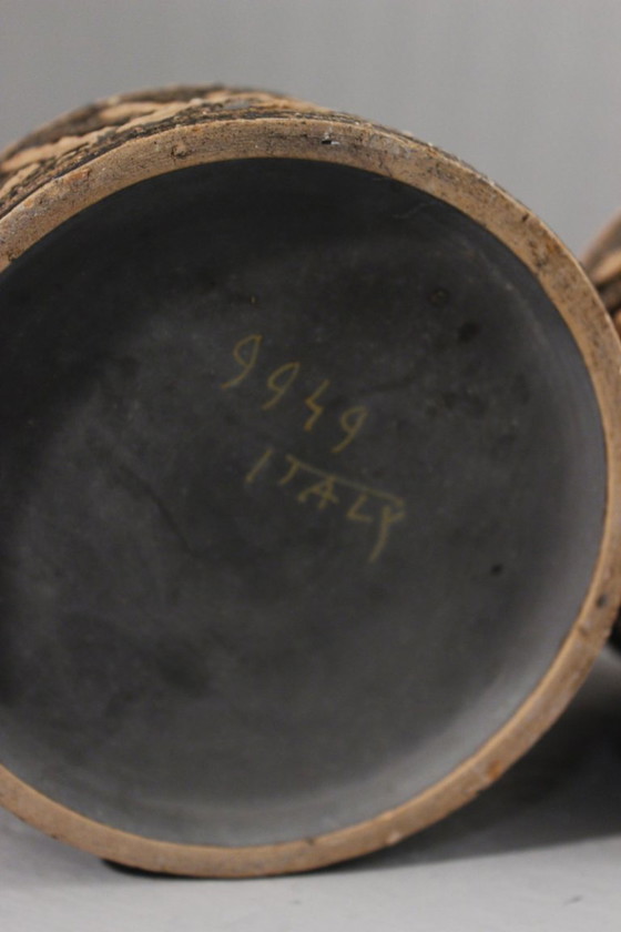 Image 1 of Coppia di vasi vintage in ceramica, argilla chamotte, decoro geometrico, Italia, anni '70