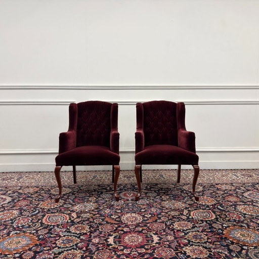 Set Chesterfield Sessel, Samt rot