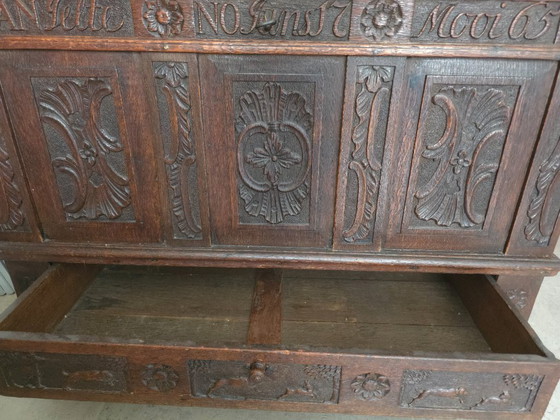 Wunderschöne antike Brauttruhe aus Eiche aus dem Jahr 1765 – Aufbewahrungsschrank, Wood (photo 4 of 17)
