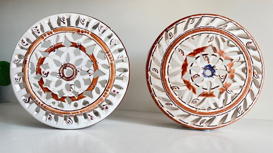 Image 1 of Kunsthandwerkliche Wandleuchte Terrakotta Zentrum Blau