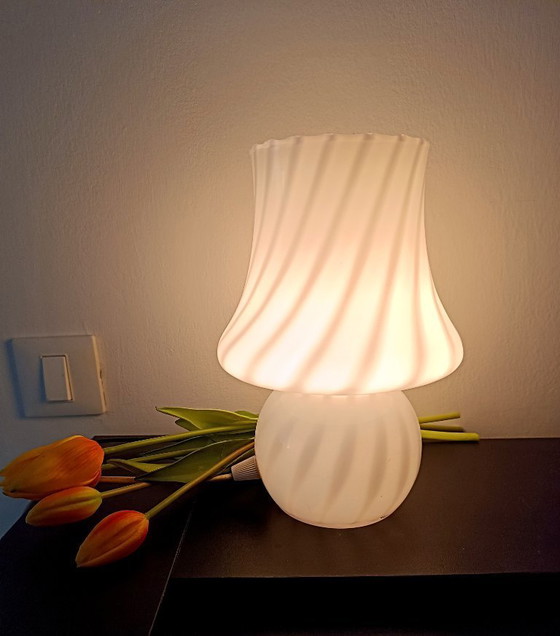 Image 1 of MURANO Vintage "Fungo" Bedside Lamp in Swirl Layered Glass - Mid-Century - Handmade - Made in Italy - Perfect