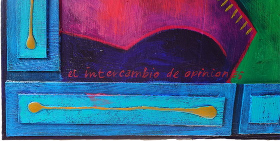 Image 1 of Pintura Original Clemens Briels: "El Intercambio de Opiniones" (2008) - ¡Firmado y Certificado!