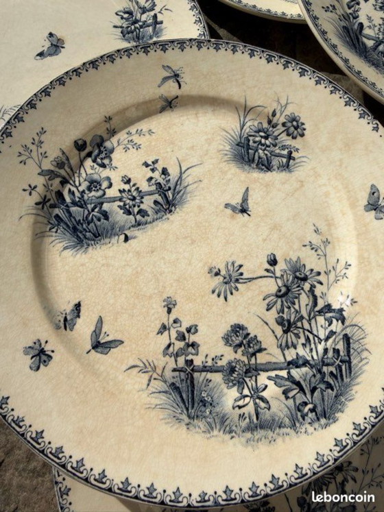 Image 1 of Digoin & Sarreguemines – Patrón zarina – 6 platos llanos de piedra de hierro – Siglo XIX