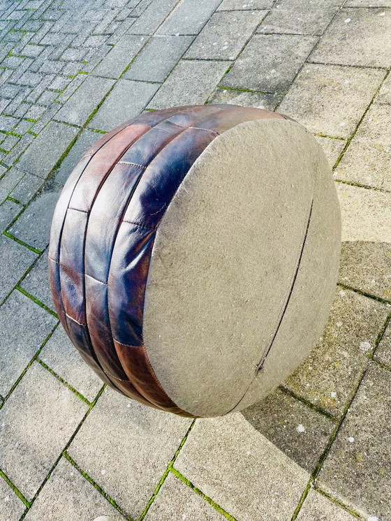 Image 1 of Vintage patchwork leather pouf, de Sede like