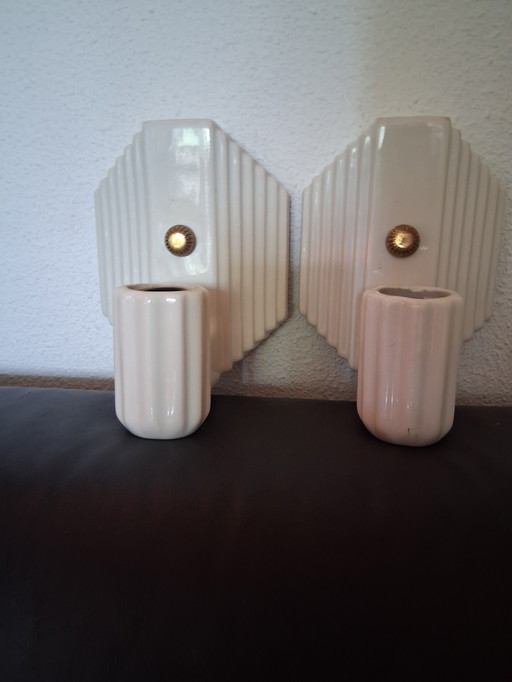 Crèmekleurige art deco wandlampen 1930