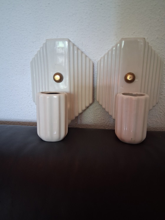 Image 1 of Cream art deco sconces 1930s.