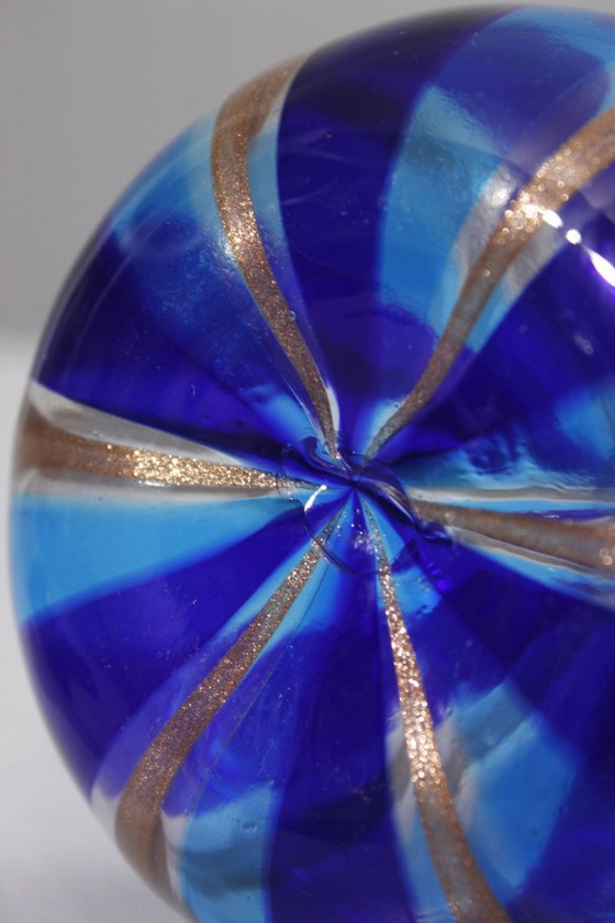 Image 1 of Vintage Murano glazen karaf uit de jaren 70 in de stijl van Archimede Seguso, kobaltblauw en goud