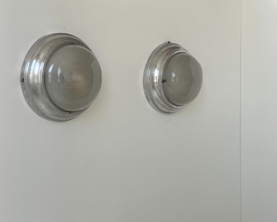 Image 1 of Paar vintage art deco wandlampen, chroom en gezandstraald glas, Frankrijk 1930