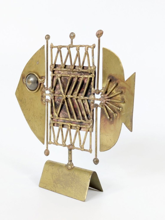 Image 1 of Midcentury Brutalist Fish Sculpture by Jarc | France | Mixed Metals