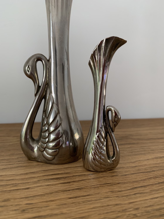 Image 1 of Jarrones de cisne plateados estilo art déco francés