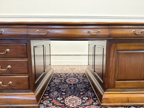 Grande Scrivania da Partner Inglese – Scrivanie, Leather, Wood (photo 10 of 20)