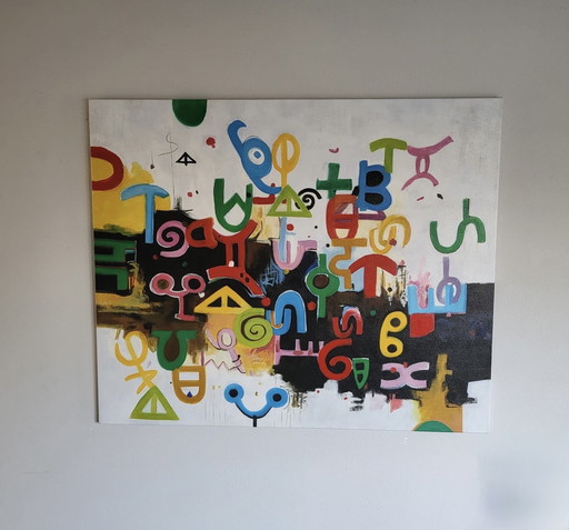 Peinture abstraite colorée 120 x 100 cm