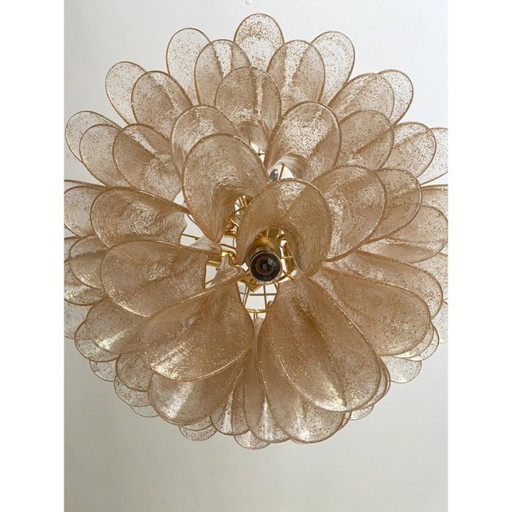 Lustre contemporain en verre de Murano « Petali-Selle » transparent et doré, style Mazzega