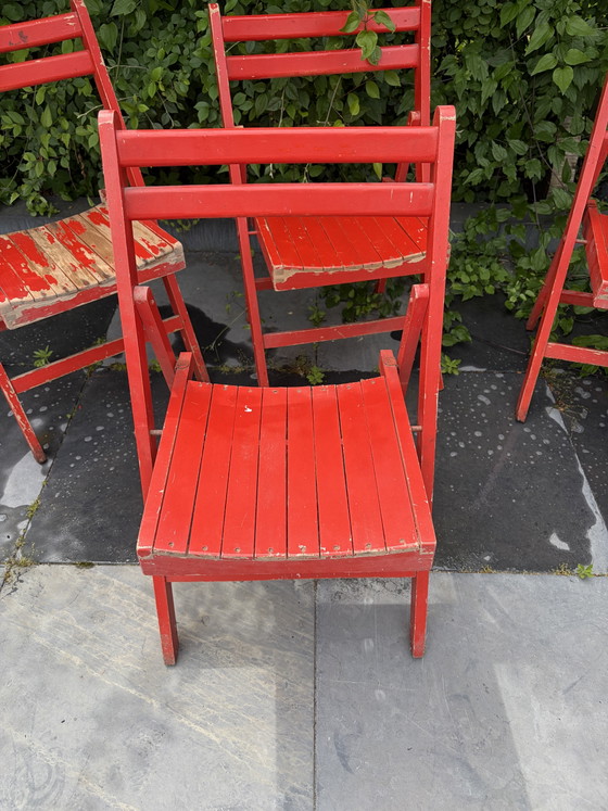 Image 1 of 4 sedie pieghevoli vintage in legno rosso degli anni '70