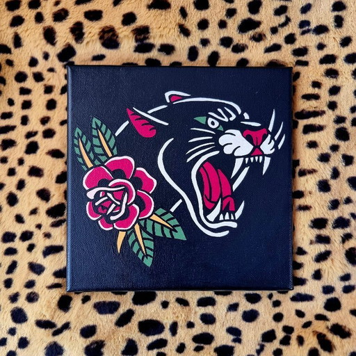 Hand-painted modern artwork 20x20 cm traditional tattoo style rose