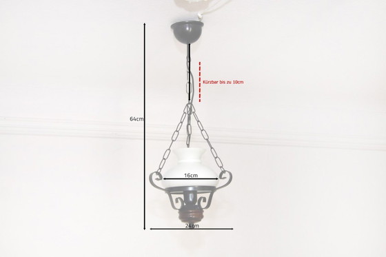 Image 1 of Deckenlampe Hängelampe Petroleum Glasschirm 54-64cm Vintage
