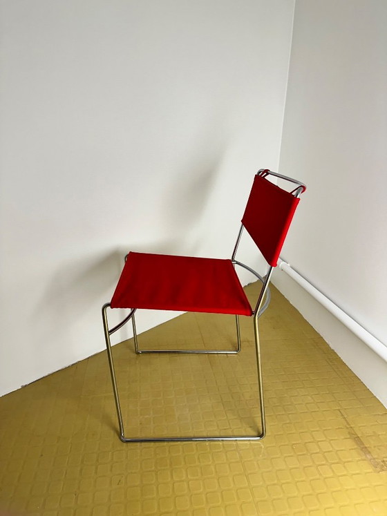 Image 1 of Chaise Delfina Enzo Mari pour Rexite 1974 Acier Chromé Tissu Kvadrat Field 2 Rouge Compasso d'Oro
