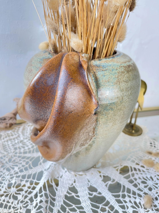Vase Vintage en Grès avec Glaçure Effet Drapé (photo 7 of 14)