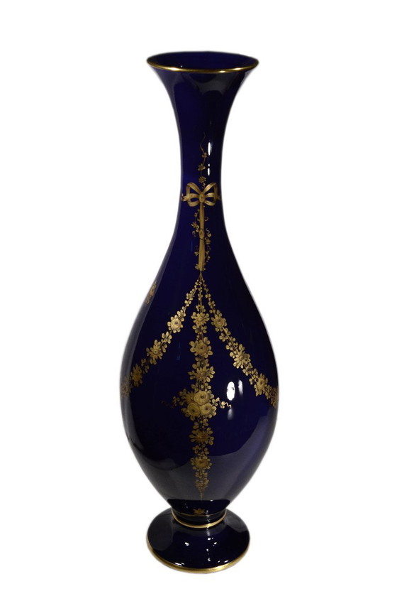 Kobaltblauwe vaas met medaillonversiering, in de stijl van Sèvres, 19e eeuw, Frankrijk, 19x58 cm – Vazen, Gold (photo 4 of 8)